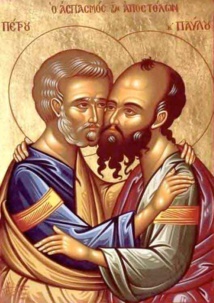 Icône très expressive des saints Pierre et Paul qu'on ne peut séparer comme colonnes de l'Église.